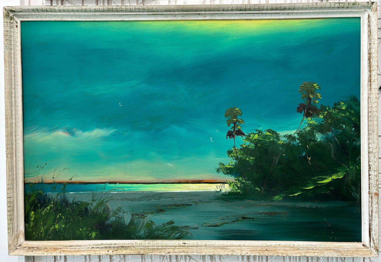 Florida Highwaymen Al Black signed Painting, by Willie Daniels "Night Beach" 24X36 Upson (1 of 4)