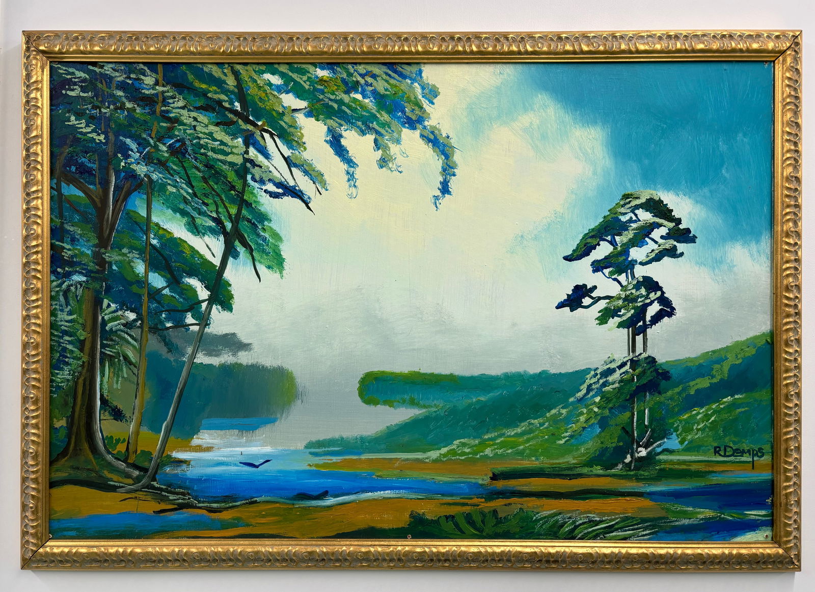 Rodney Demps "Green Paradise" 24X32 Oil Paint on Masonite, Florida Highwaymen Painting (1 of 4)