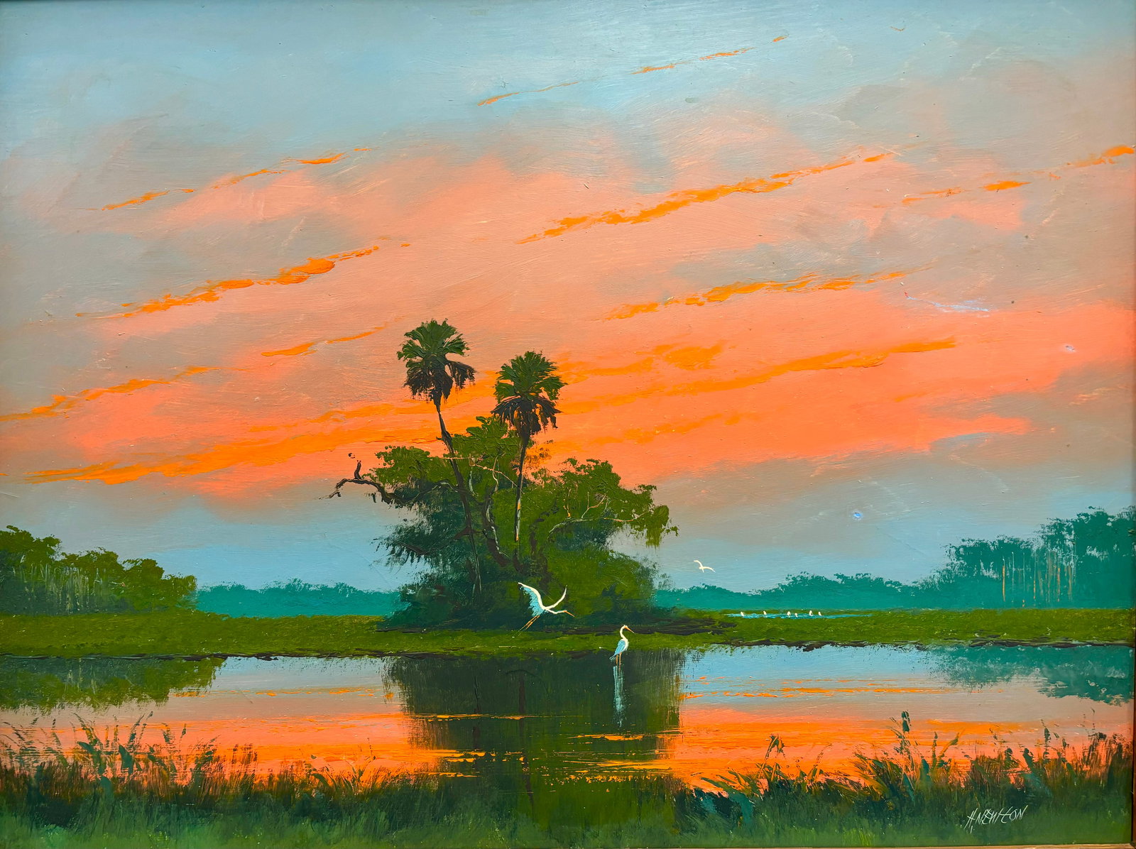Harold Newton, "Fire Sky", Florida Highwaymen Masonite Oil Painting, 24"x32" (1 of 4)