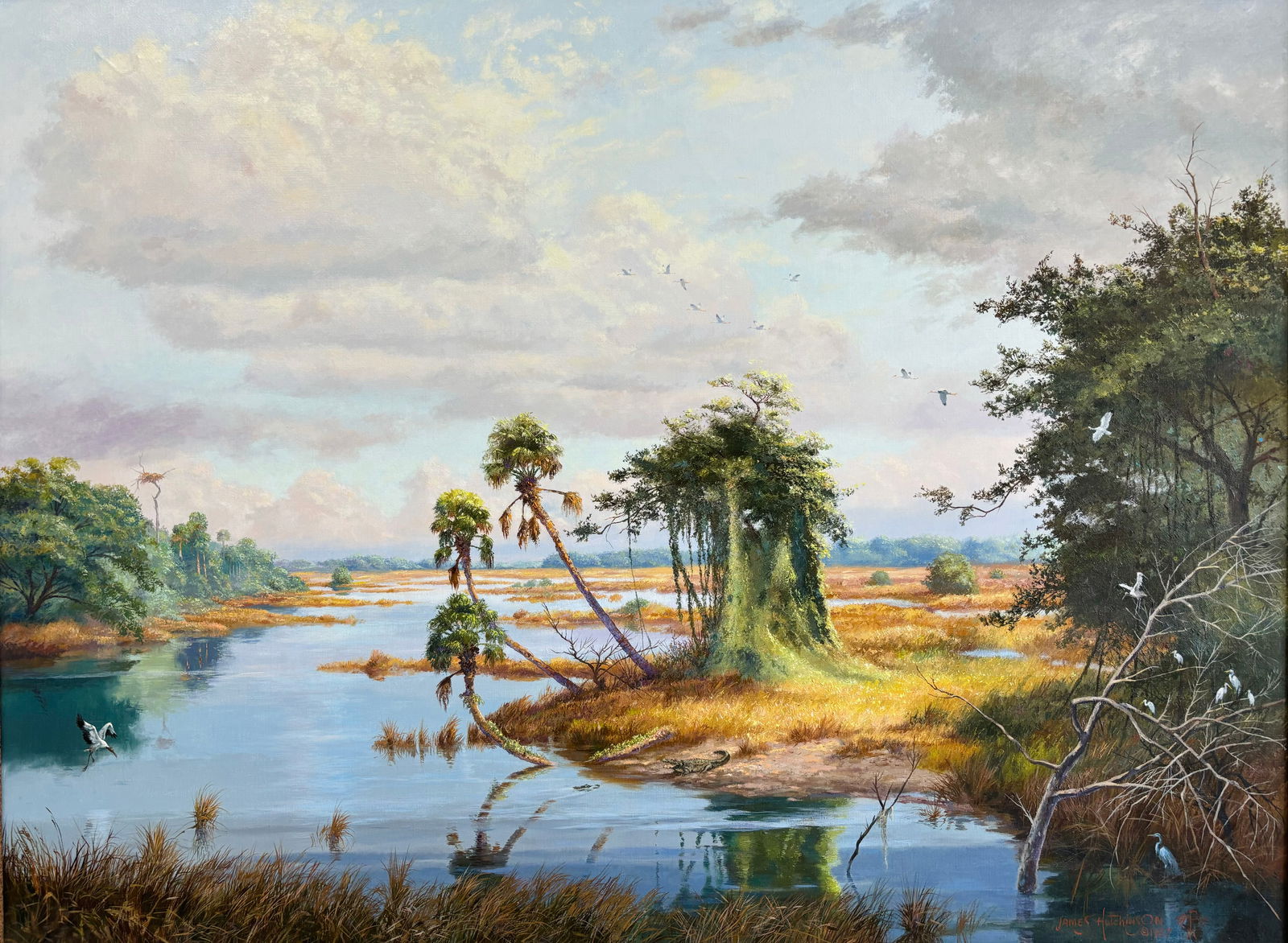 James Hutchinson, “Gator Scene", Canvas Oil Painting, 35.5"x48" (Jumbo Sized) (1 of 4)