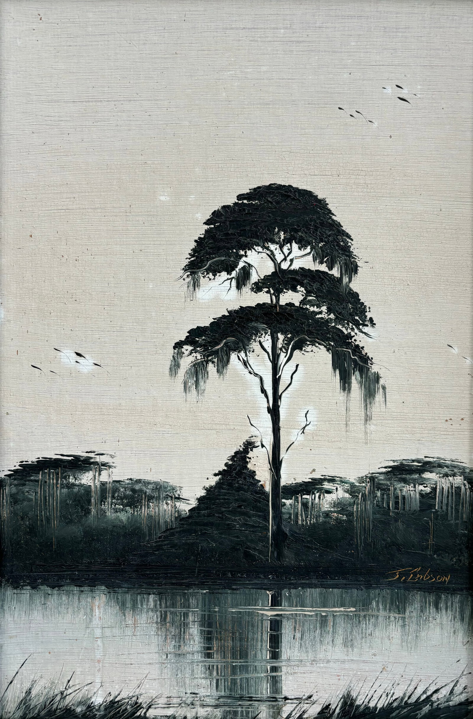 James Gibson, "Small Back Water", Florida Highwaymen Masonite Oil Painting, 18"x12" (1 of 4)