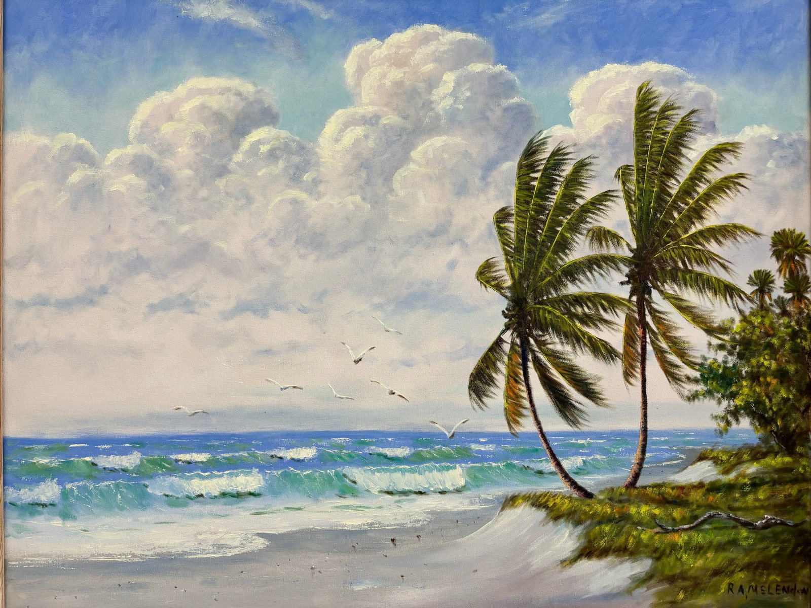 R.A. Mclendon, "Sharp Palm Rio", Florida Highwaymen Canvas Oil Painting, 24"x30" (1 of 4)