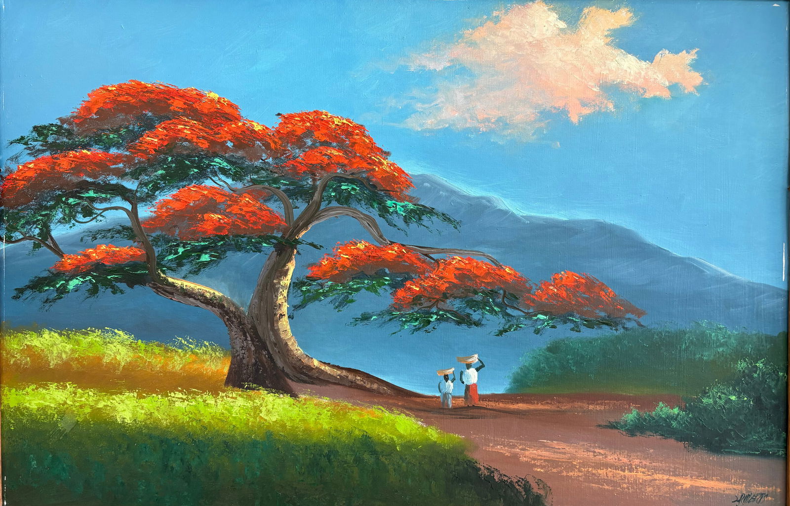Livingston Roberts, "Poinciana in Jamaica", Florida Highwaymen Upson Oil Painting, 24"x36" (1 of 4)