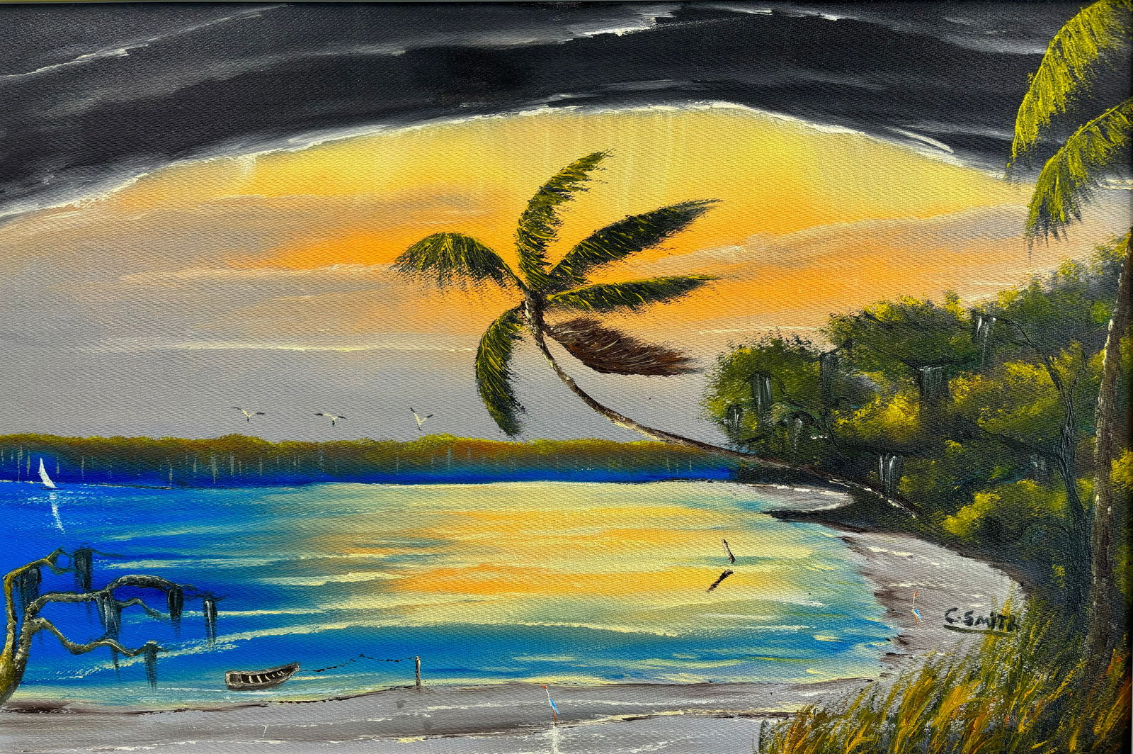 Carnell Smith, "Black Sky", Florida Highwaymen Masonite Oil Painting, 24"x36" (1 of 5)