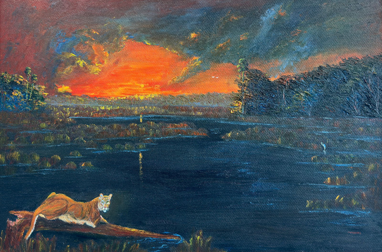 Charles "Chico" Wheeler, "Florida Panther", Florida Highwaymen Masonite Oil Painting, 24"x36" (1 of 4)