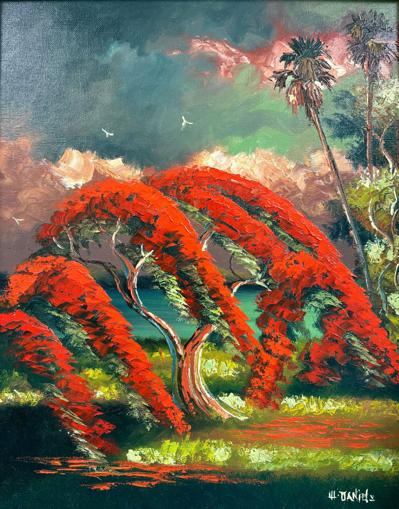 Willie Daniels, "Royal Poinciana", Florida Highwaymen Canvas Oil Painting, 20"x16" (1 of 5)
