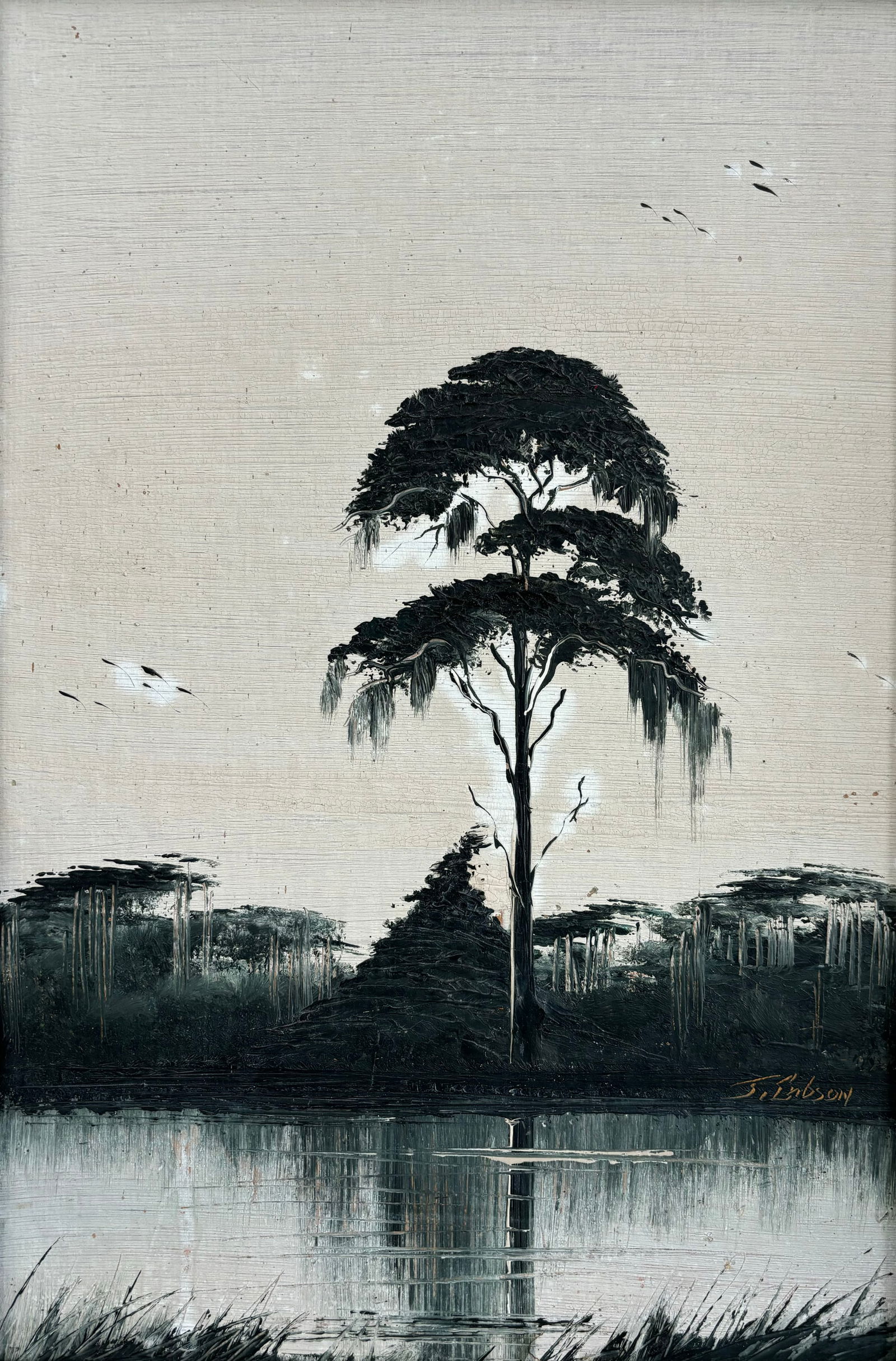 James Gibson, "Small Back Water", Florida Highwaymen Masonite Oil Painting, 18"x12" (1 of 4)