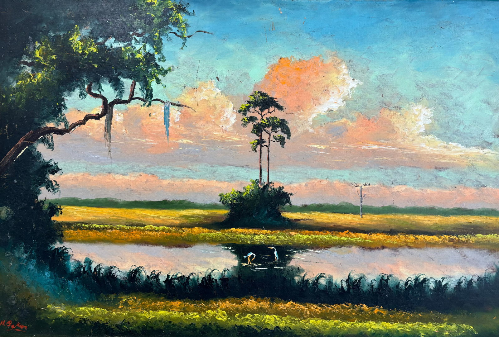 Hezekiah Baker, "Majestic Backwater Pine", Florida Highwaymen Upson Oil Painting, 24"x35.5" (1 of 4)
