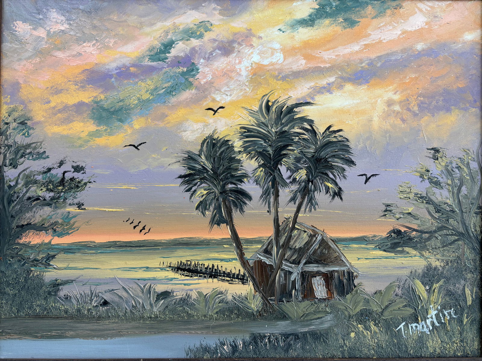 Todd Martin "The House on the Dock" Florida Legacy Artist Canvas Oil Painting 18"X24" (1 of 4)