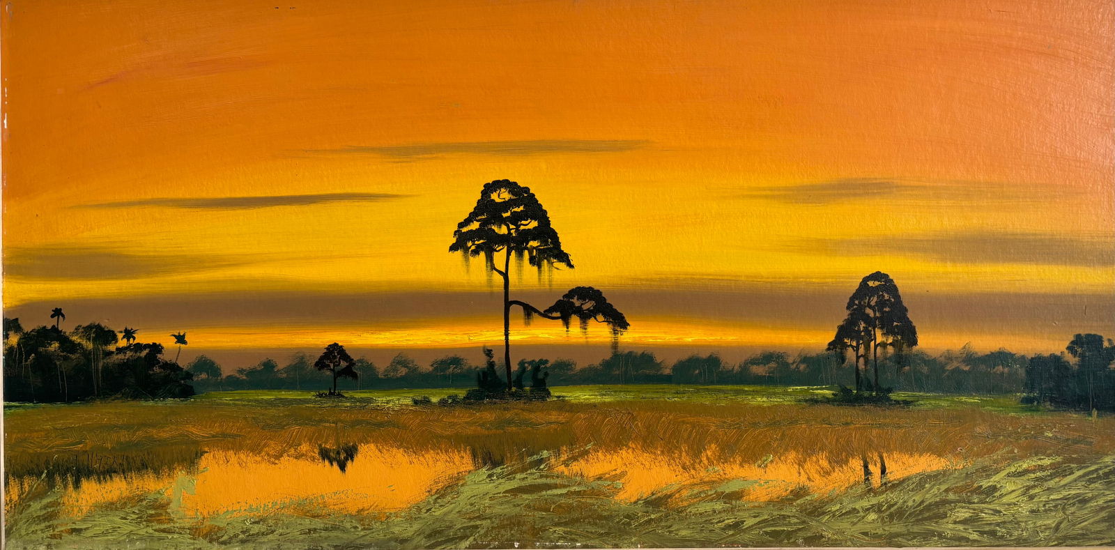 Alfred Hair "Fiery Expanse" Florida Highwaymen Upson Oil Painting 24"X48" (1 of 4)