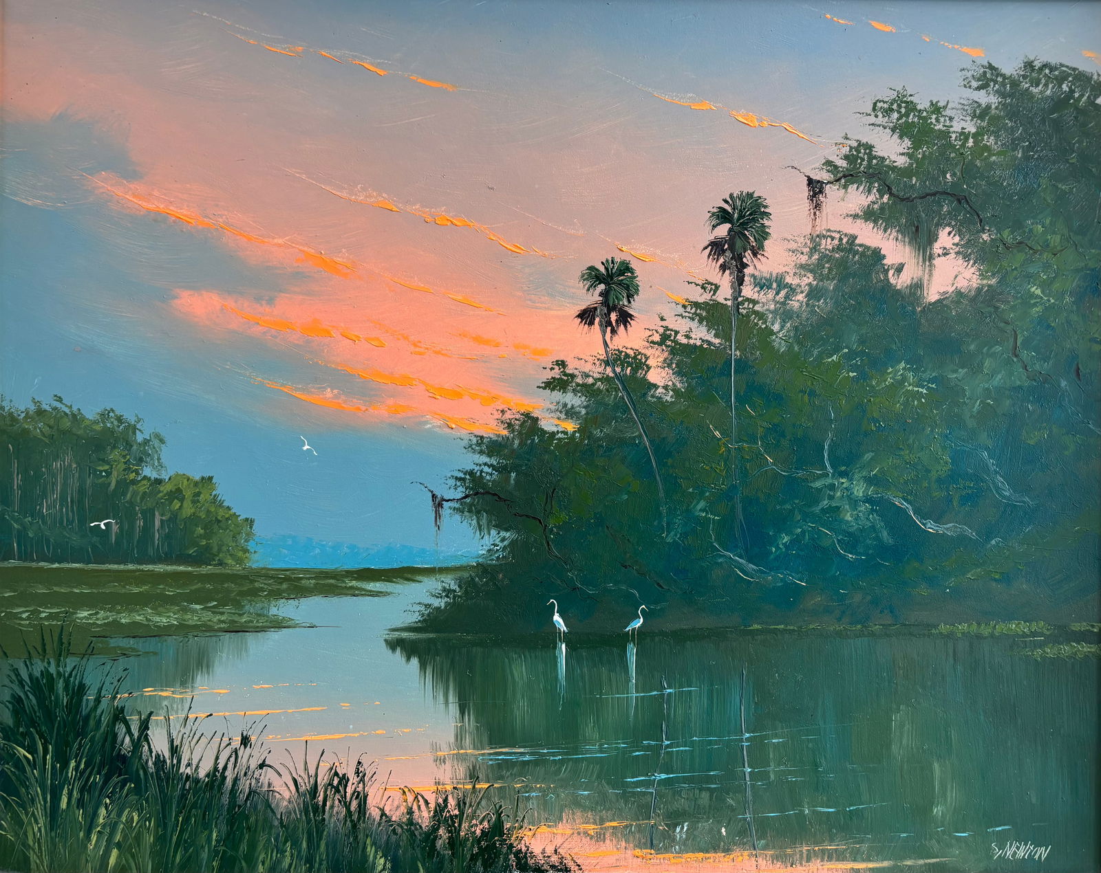 Sam Newton "Down River Dawn" Florida Highwaymen Masonite Oil Painting 24"X30" (1 of 4)