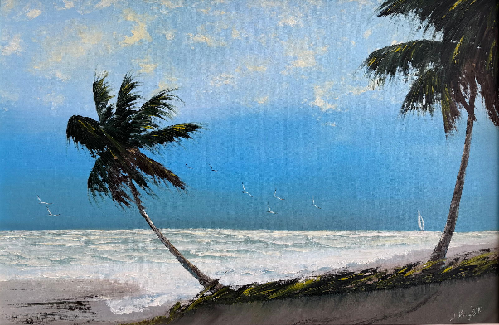 Isaac Knight, " Good Blues, Long View" Florida Highwaymen Oil Canvas Board Painting 24"X36" (1 of 4)