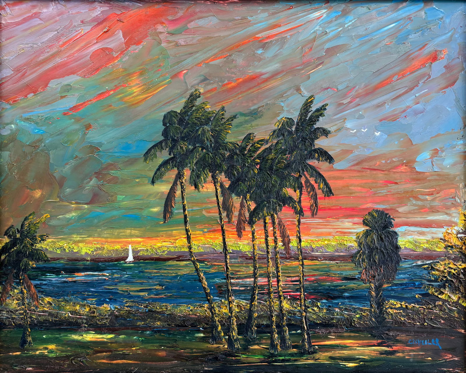 Charles 'Chico" Wheeler, "Color, and more Color" Florida Highwaymen Masonite Oil Painting 16"X20" (1 of 4)