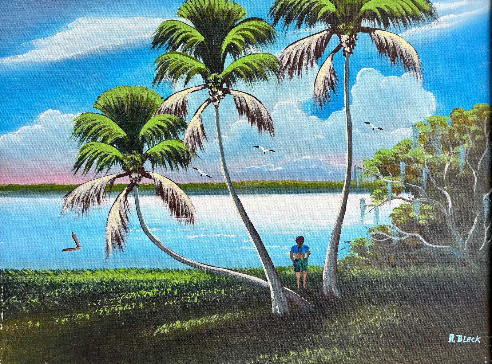 Al Black, "Half Shirt Weather" Florida Highwaymen Canvas Board Oil Painting 18"X24" (1 of 4)