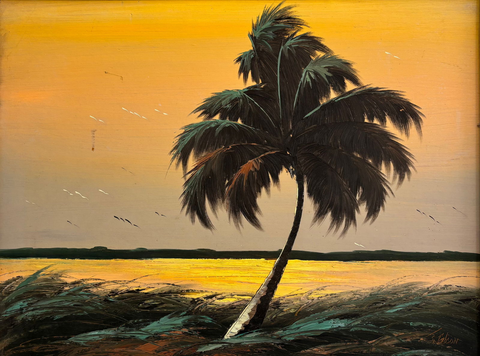 James Gibson, "Iconic Sepia" Florida Highwaymen Linen Upson Oil Painting 22"X29" (1 of 4)