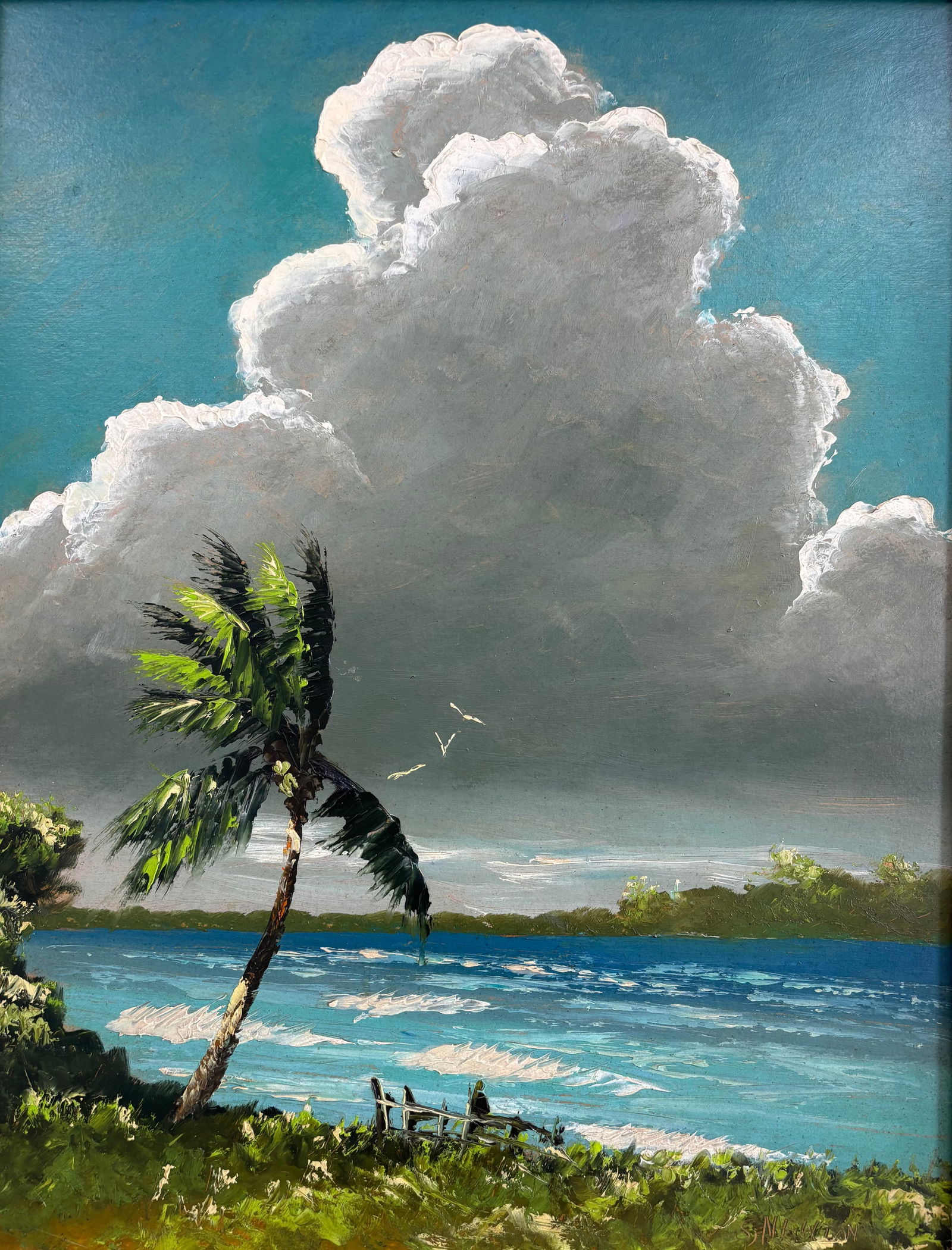Sam Newton, "Keeping Time with the Breakers" Florida Highwaymen Upson Oil Painting 24"X18" (1 of 4)