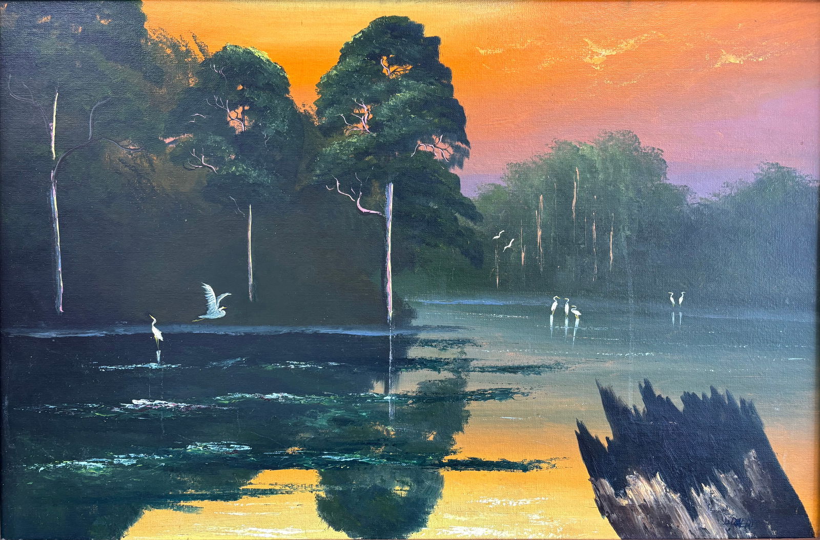 Livingston Roberts "Outback Estuary" Florida Highwaymen Upson Oil Painting 24X36 (1 of 4)