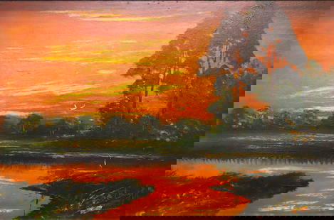 Isaac Knight, 'Tangerine After Dark', Florida Highwaymen, Upson Oil Painting, 39.5"x27.5": Artist: Isaac Knight (1941-2022) Title: Tangerine After Dark Surface: Upson Medium: Oil Paint Frame Size: 39.5"x27.5" inches Surface Size: 35"x23.6" inches Art description: Where the Umbers Burnt, The