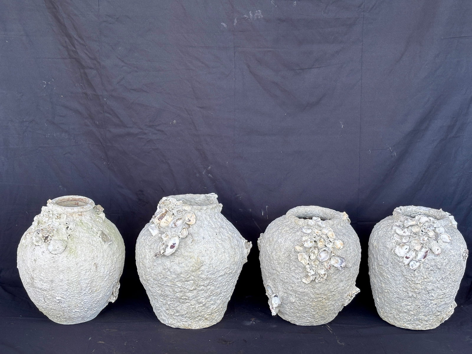 Group of 4 Large Shipwreck Encrusted Storage Pots 10x8 (1 of 2)