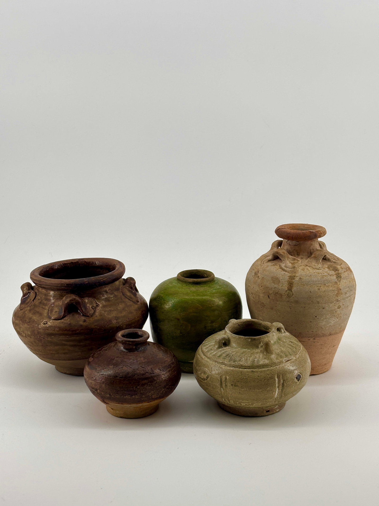 Shipwreck-Recovered Stoneware Jars and Mini Vases Set of Five – 15th–17th Century – 2.5–6 in (1 of 8)