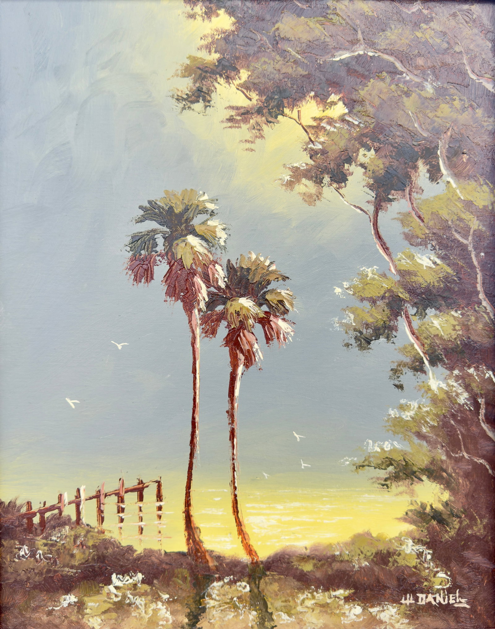 Golden Riverbank Evening – Willie Daniels landscape, 19x15.5in Florida Highwaymen painting (1 of 5)