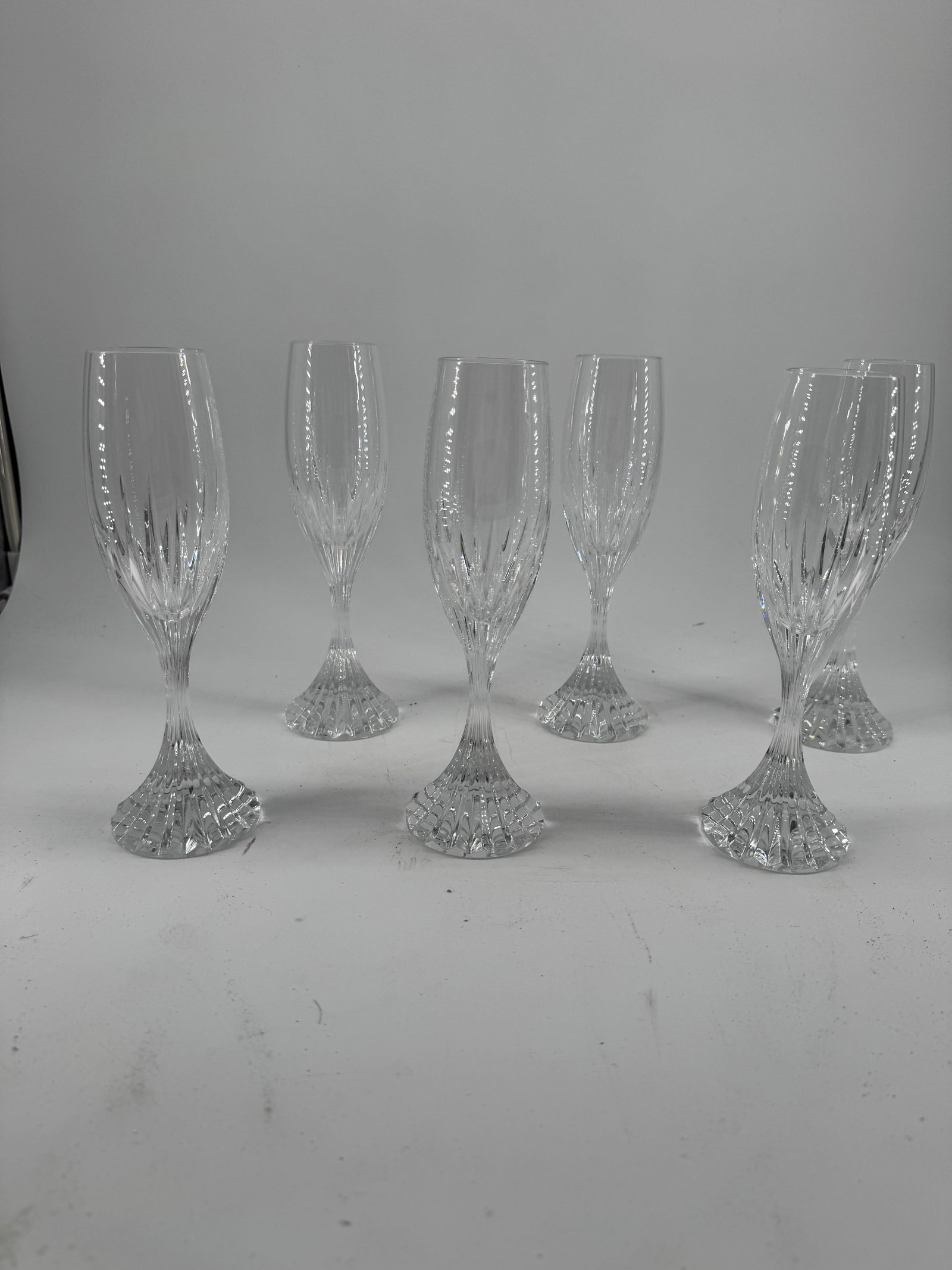 Baccarat  Masséna  Crystal Champagne Flutes, Set of 6, Signed 2.5  x 8.5 in (1 of 3)