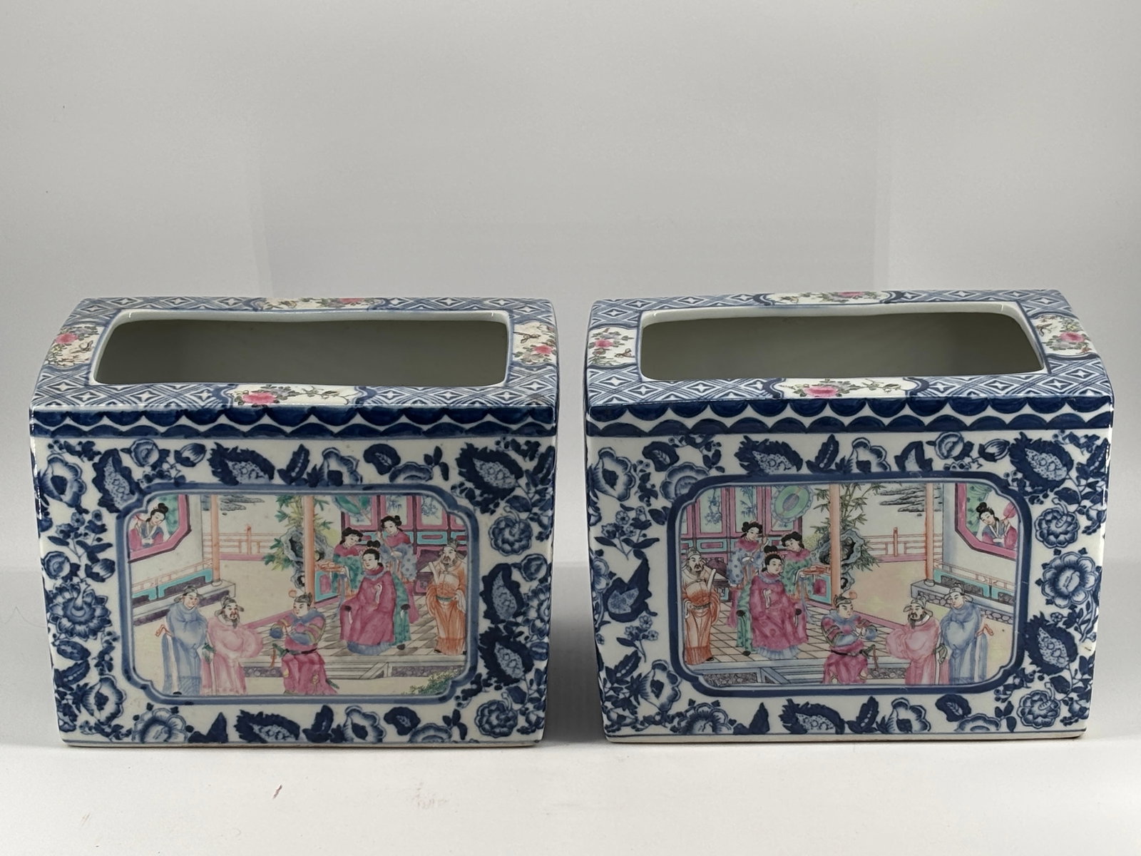 Pair of Chinese Famille Rose Porcelain Boxes 10  x 7  x 7.5 Inch (1 of 6)
