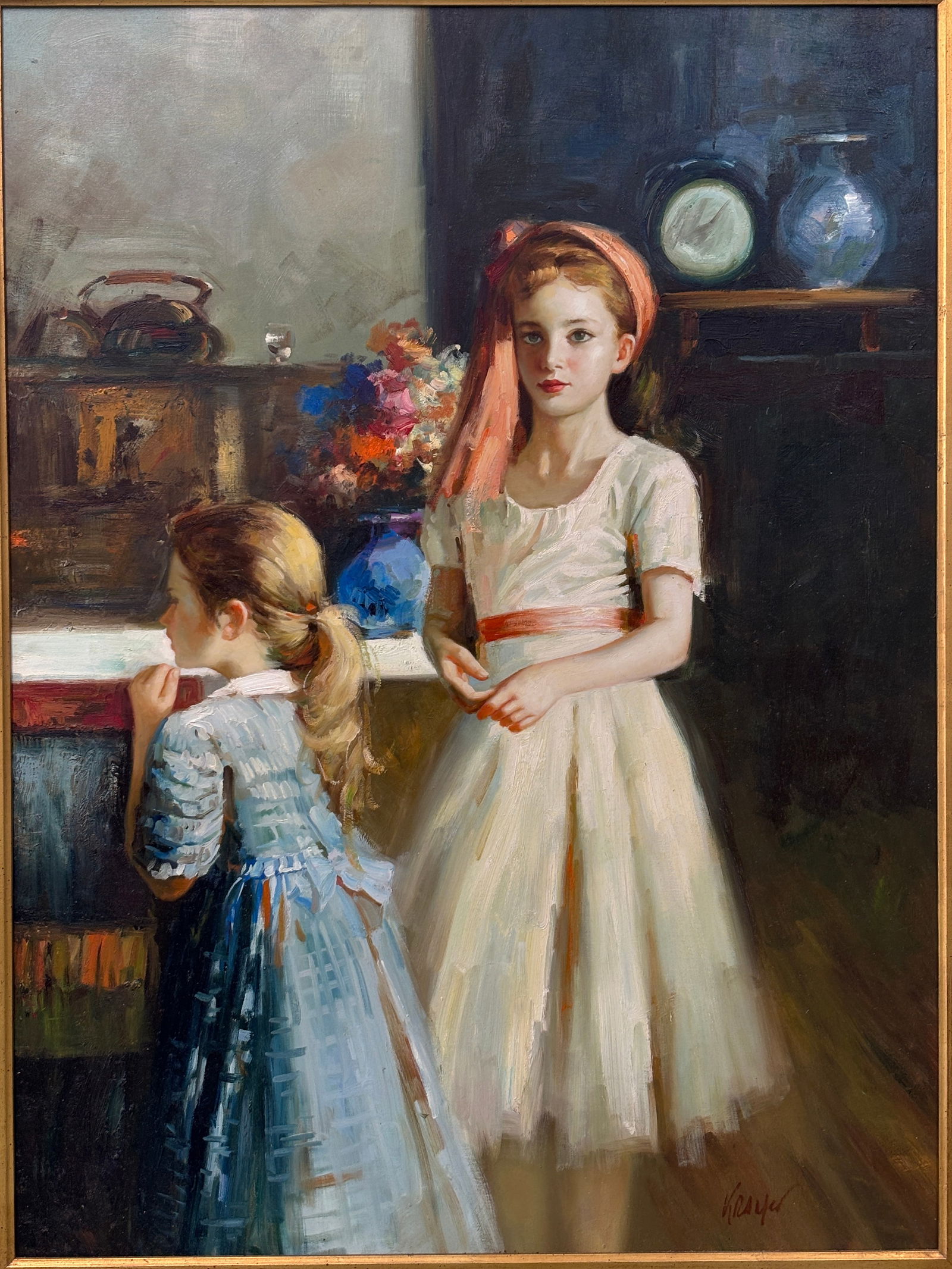 Krayer - Two Girls in an Interior — (38  x 49 in  frame, 29  x 39 in  art) (1 of 4)