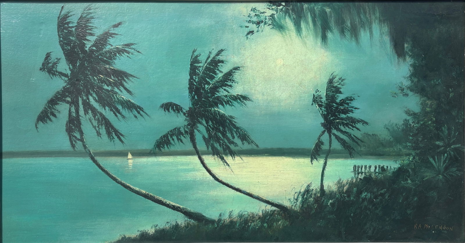 Roy McLendon, Florida Highwaymen Painting “Three Palms in Low Light" 24 x 44 (1 of 5)
