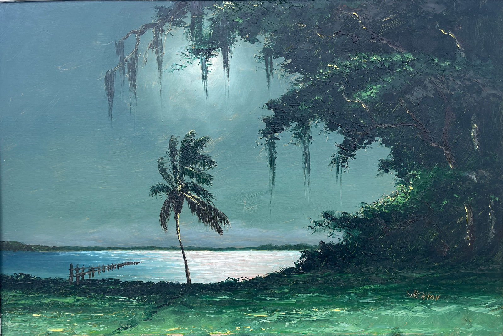 Sam Newton, Florida Highwaymen Painting “Palm in the Moonwash" 24 x 36 (1 of 5)