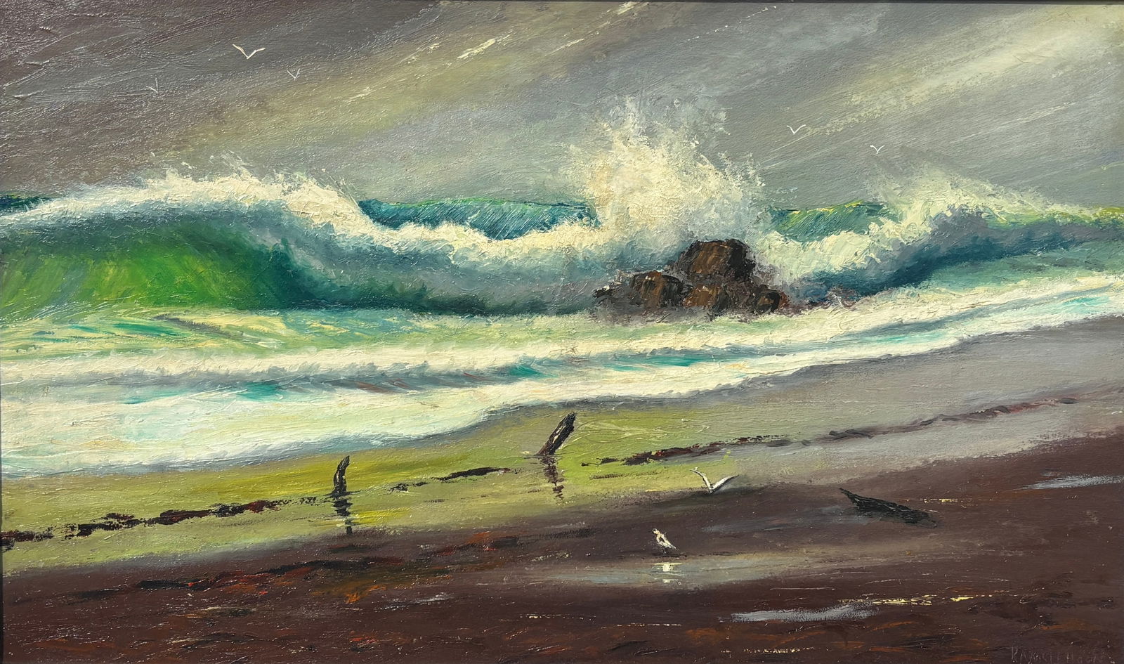 Roy McLendon, Florida Highwaymen Painting “Rocks Under Rolling Water" 22 x 36 (1 of 5)