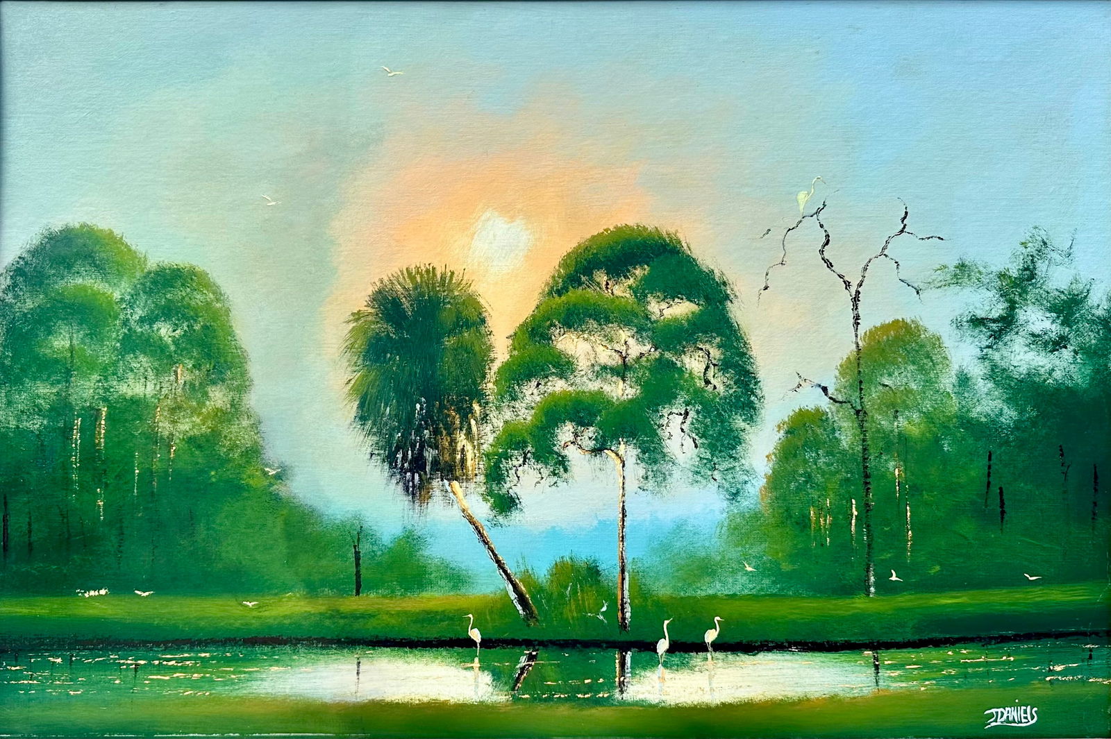 Johnny Daniels, Florida Highwaymen Painting, “Morning Stillness at Crosswater,” 24 x 36 (1 of 5)