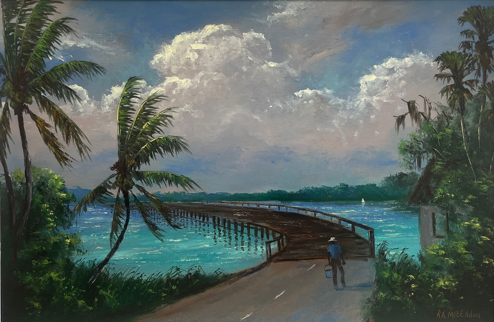 Roy McLendon, Florida Highwaymen Painting, “Wabasso bridge Over Azure Water" 24 x 36 (1 of 5)