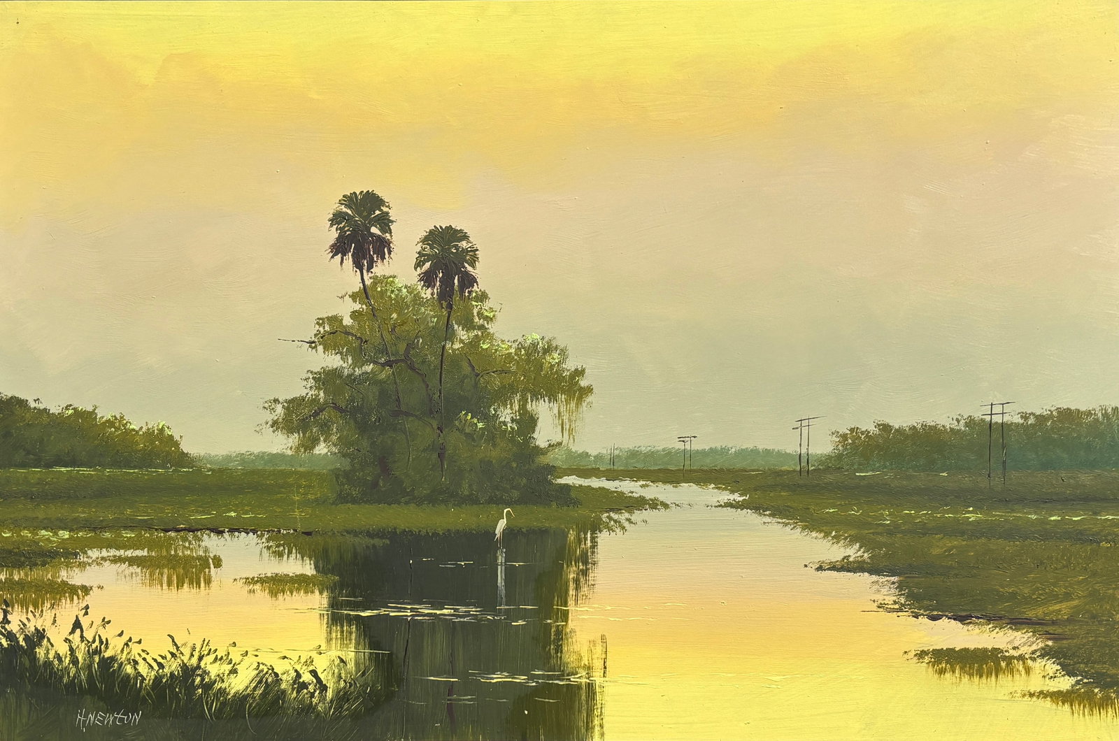 Harold Newton, Florida Highwaymen Painting, 24 x 36 — Civilization Fades into Marsh (1 of 5)