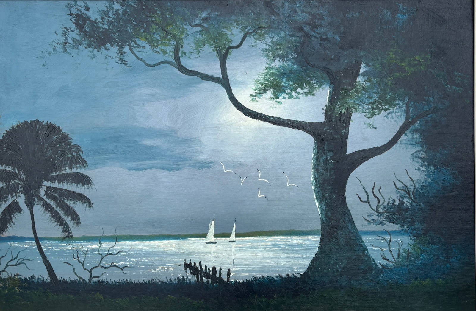 Mary Ann Carroll, UNSIGNED Florida Highwaymen Painting, 24 x 36 — Night Water Beyond the Oaks (1 of 3)