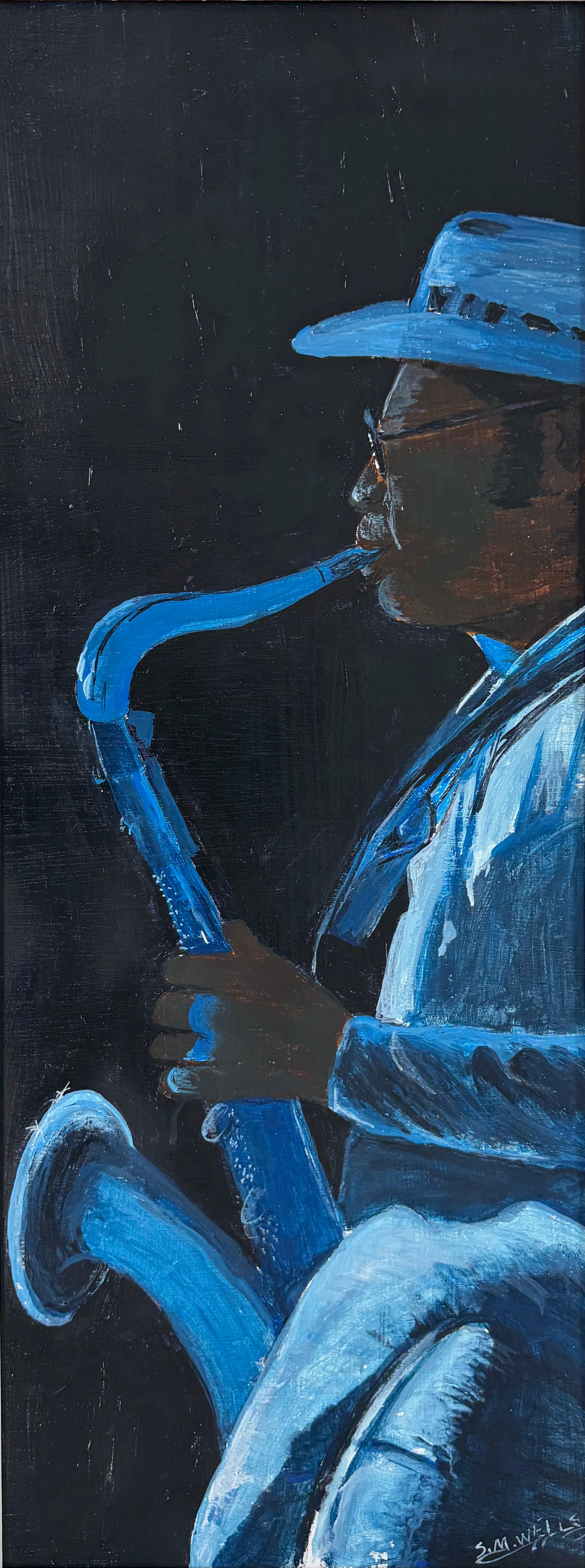 Sylvester Wells, Florida Highwaymen Painting, 30 x 12 — Bluesman in Profile (1 of 5)
