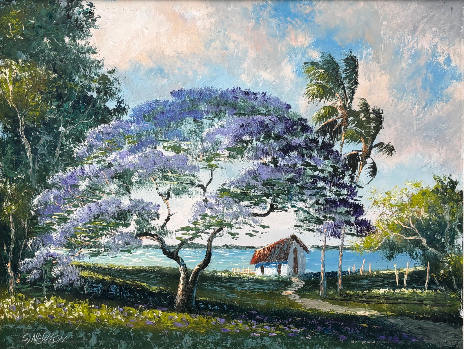 Sam Newton, Florida Highwaymen Painting, 14 x 18 — Living Under the Jacaranda (1 of 5)