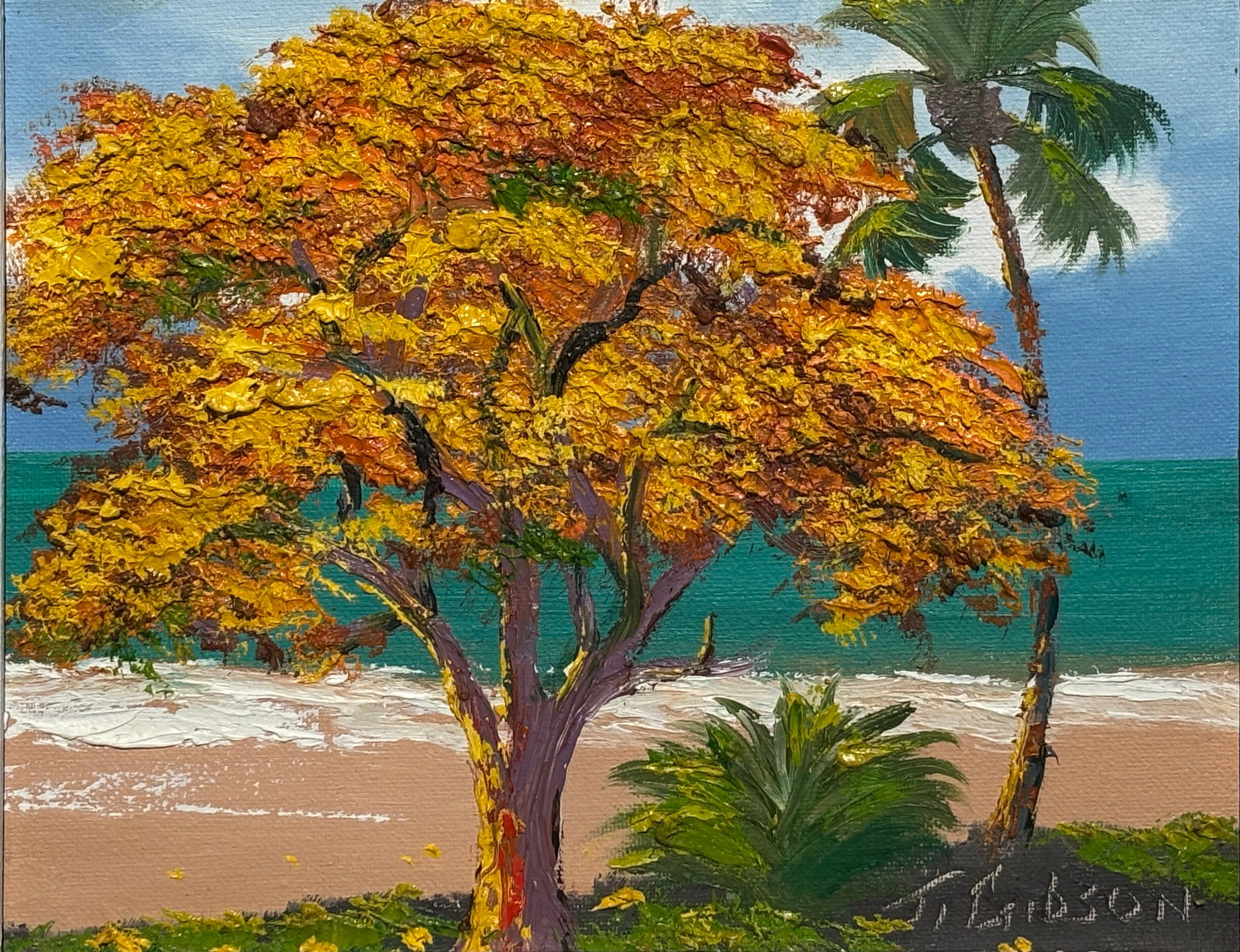 James Gibson, Florida Highwaymen Painting, 8 x 10 — Lit Up, Yellow Doing the Most (1 of 4)