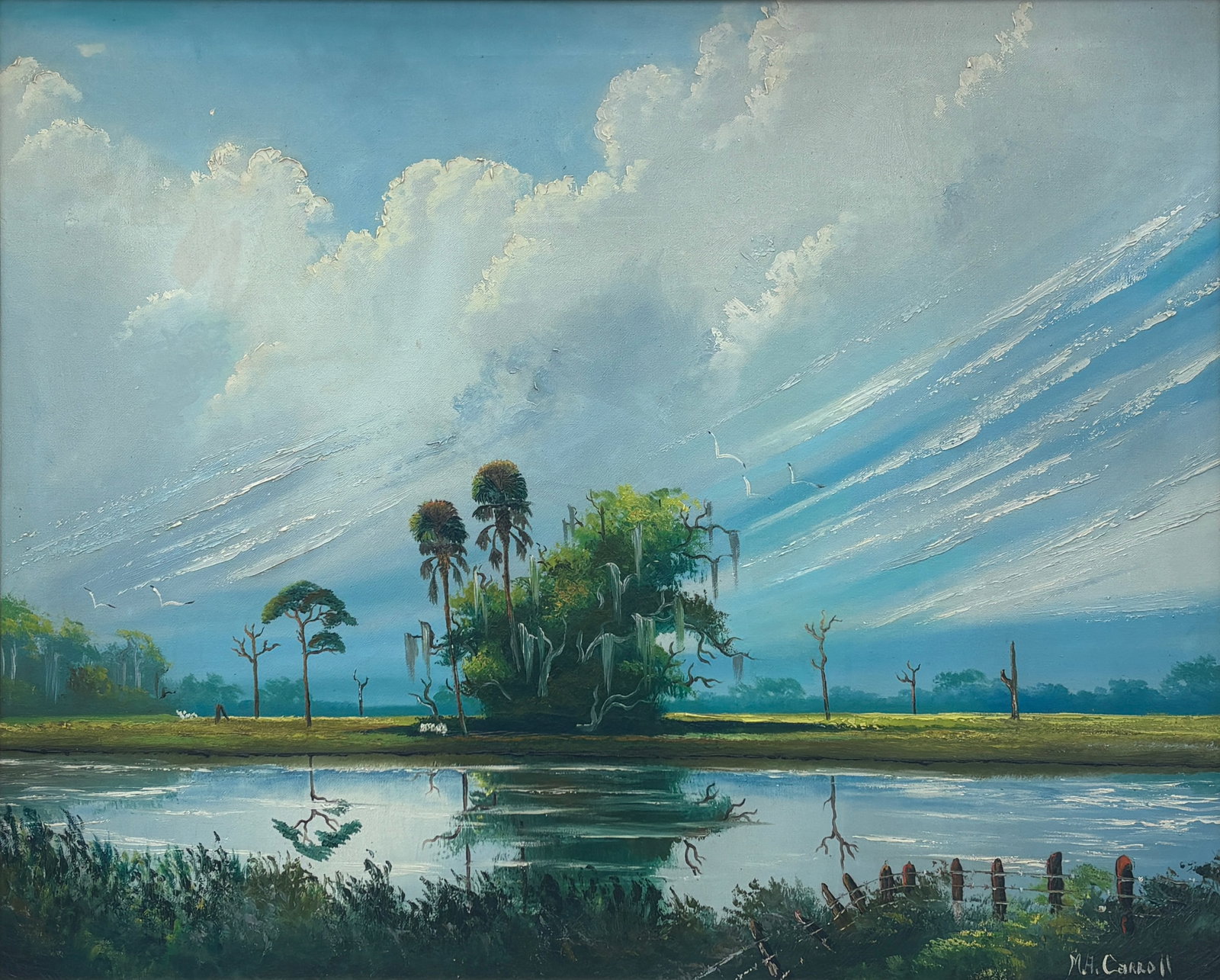 Mary Ann Carroll, Florida Highwaymen Painting, 24 x 30 — Green Built Into Blue (1 of 5)