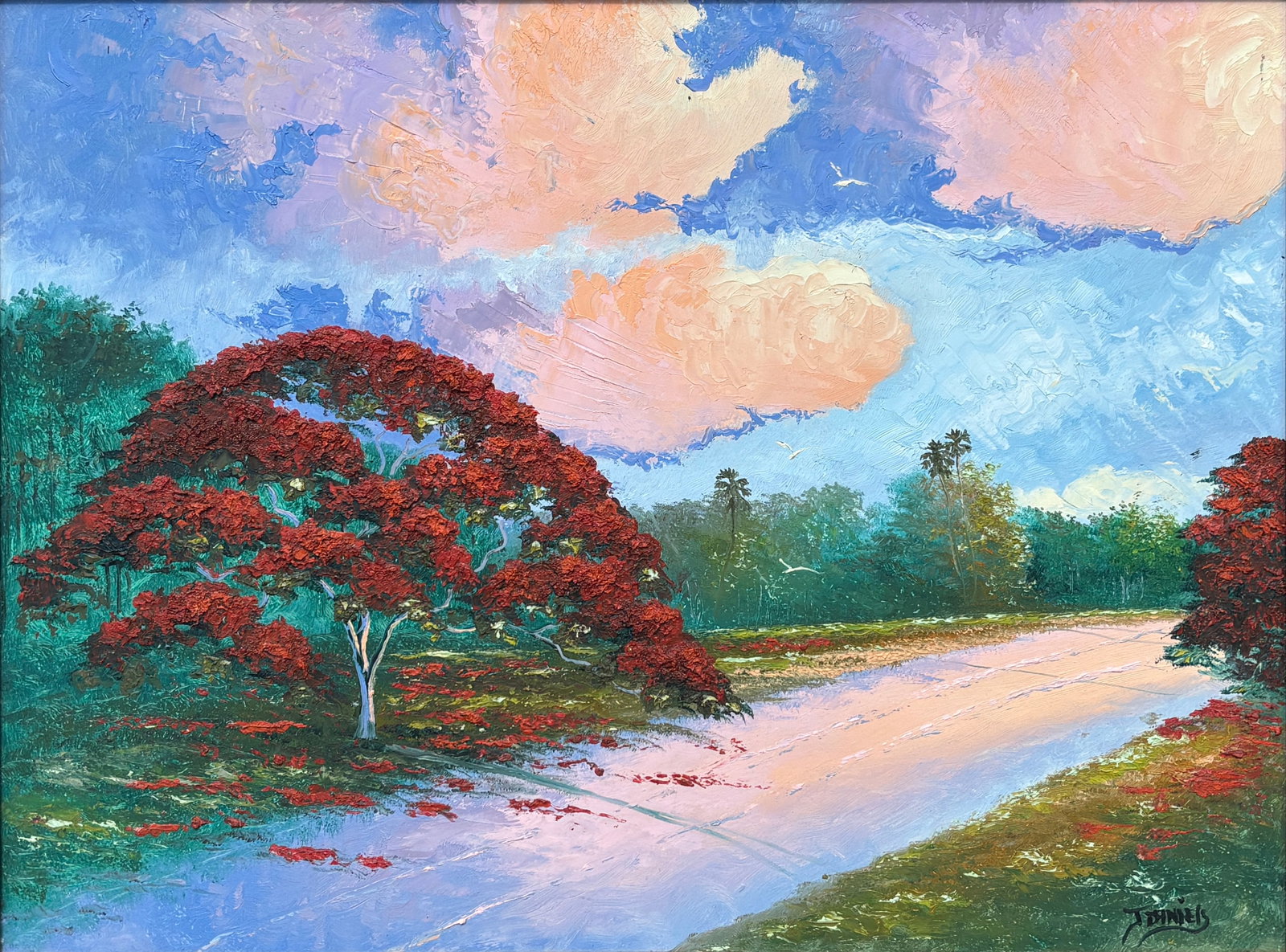 Johnny Daniels, Florida Highwaymen Painting, 18 x 24 — Red Canopies, Open Road (1 of 5)
