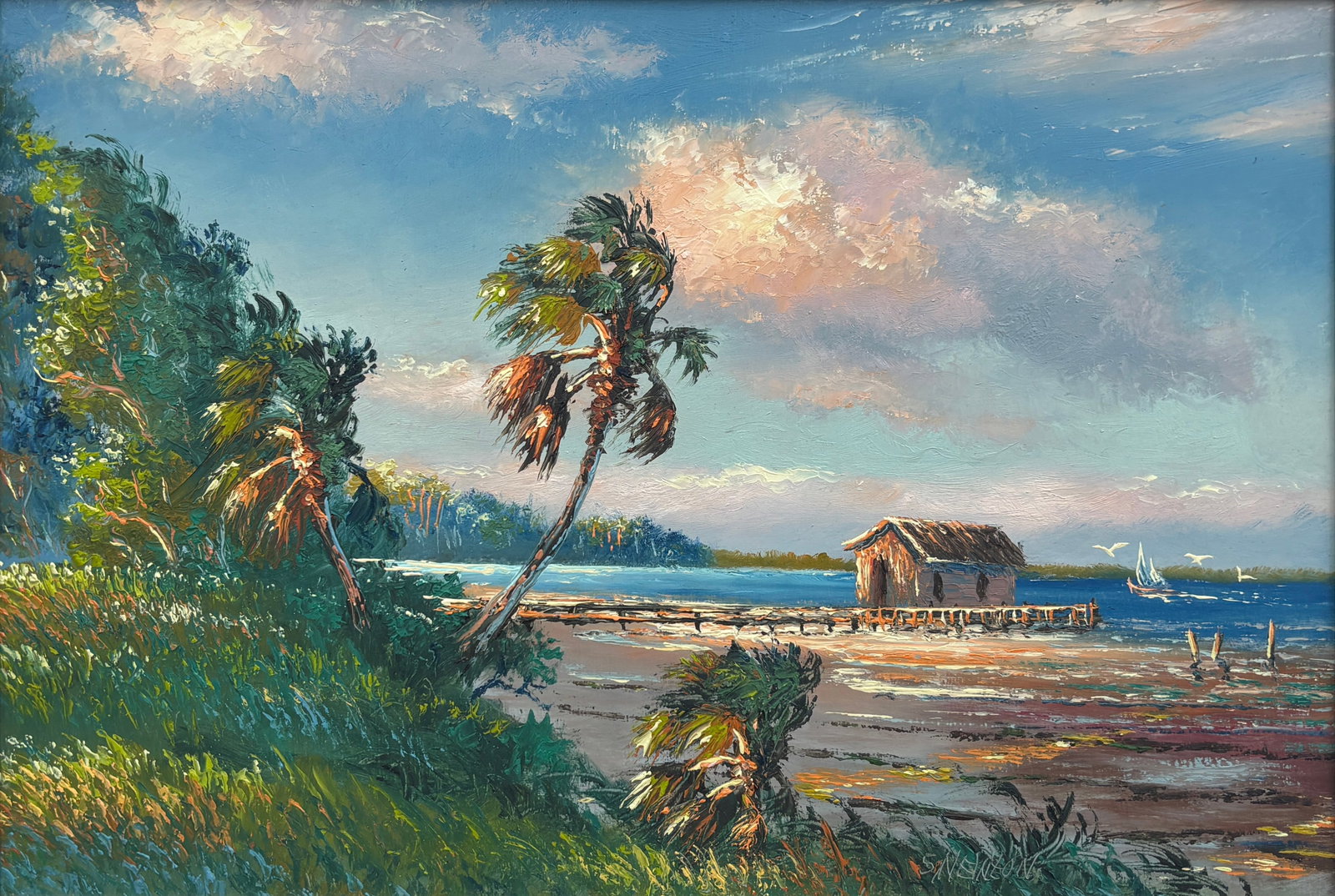 Sam Newton, Florida Highwaymen Painting, 12 x 18 — A Familiar Place on the River (1 of 5)