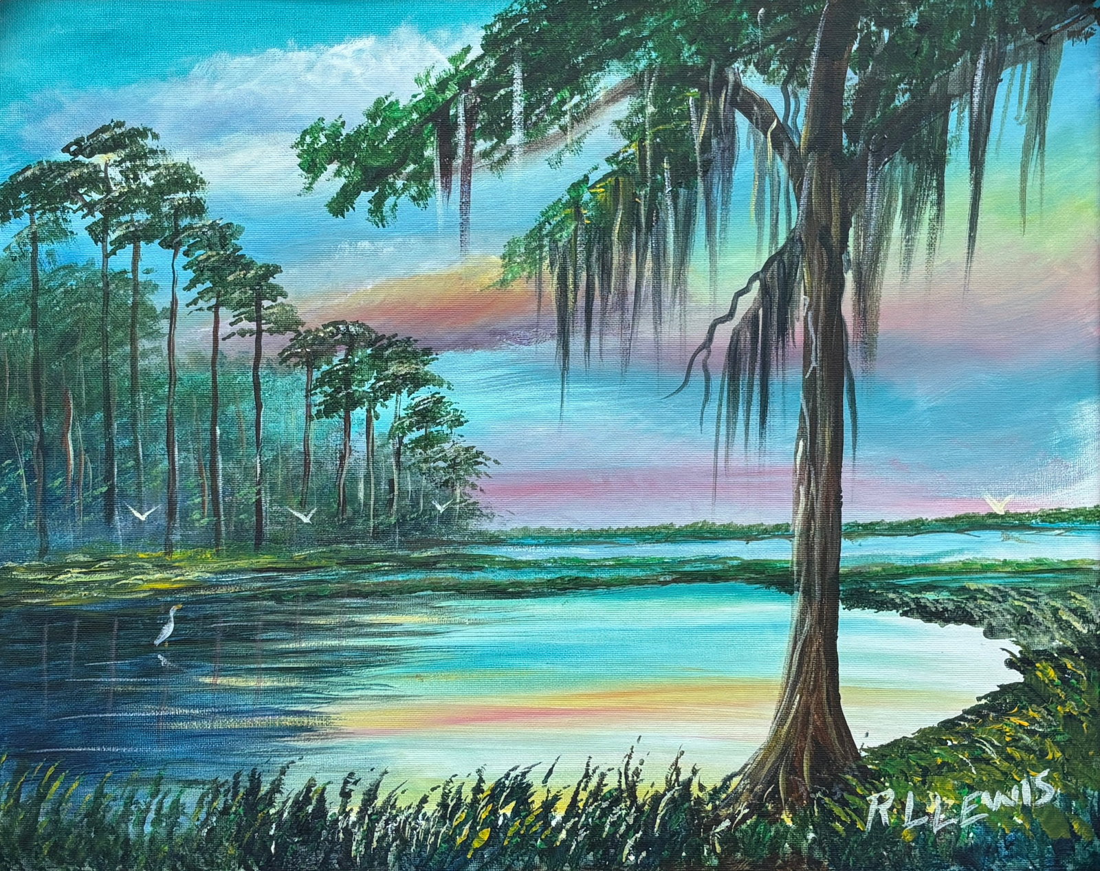 R.L. Lewis, Florida Highwaymen Painting, 16 x 20 — Tall Boys in Iridescent Light (1 of 5)