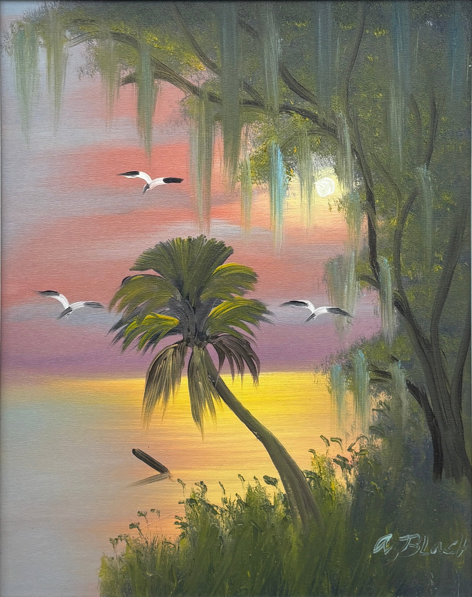 Al Black, Florida Highwaymen Painting, 16 x 20 — Purple Fade, Golden Water (1 of 5)