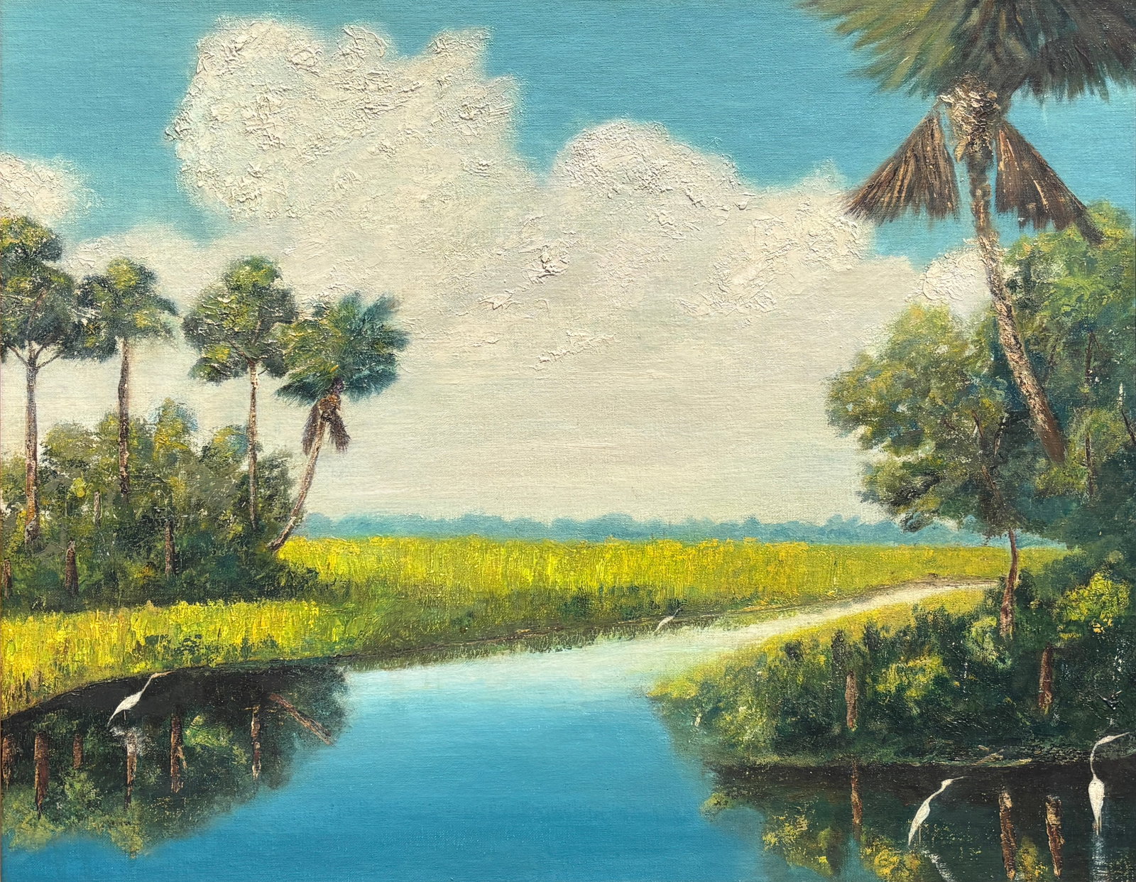 Florida Highwaymen School Painting, 24 x 30 — Long Birds on the Canal (1 of 4)
