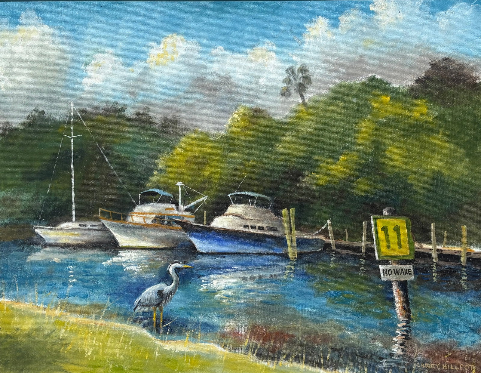 Larry Hillpot, Florida Landscape Painting, 20 x 23 — Intercoastal Drift: Larry Hillpot, Florida Landscape Painting, 20 x 23?Canvas Board?Intercoastal Drift A relaxed and highly atmospheric Florida waterway scene by Larry Hillpot, this softly rendered coastal composition