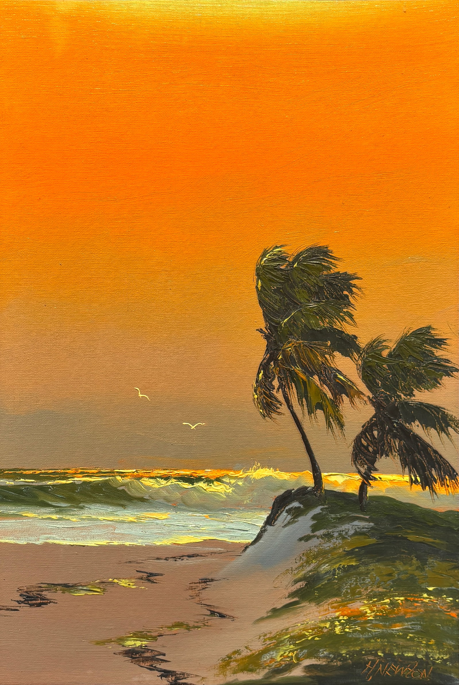 Harold Newton, Florida Highwaymen Painting, 12 x 24 — Orange Sky, Evening Breeze (1 of 5)