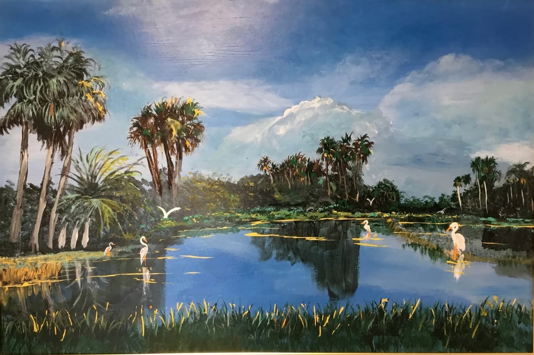 Sylvester Wells Authenticated Verso, Florida Highwaymen,24 x 36 — Orange Beaks Across the (1 of 2)
