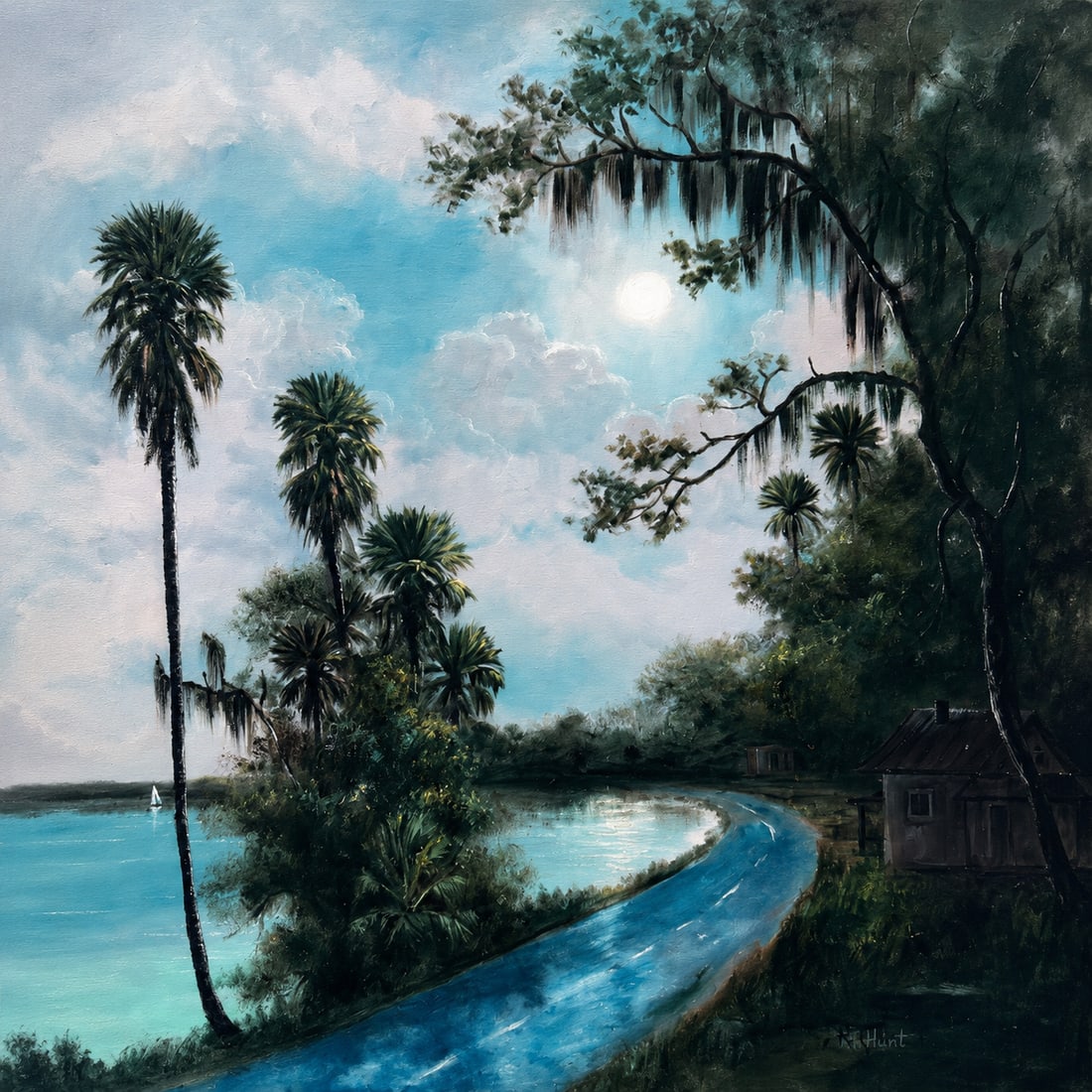 Roy McLendon, Florida Highwaymen Painting, 24 x 20 — Dream Drive Beneath the Oak Canopy (1 of 5)