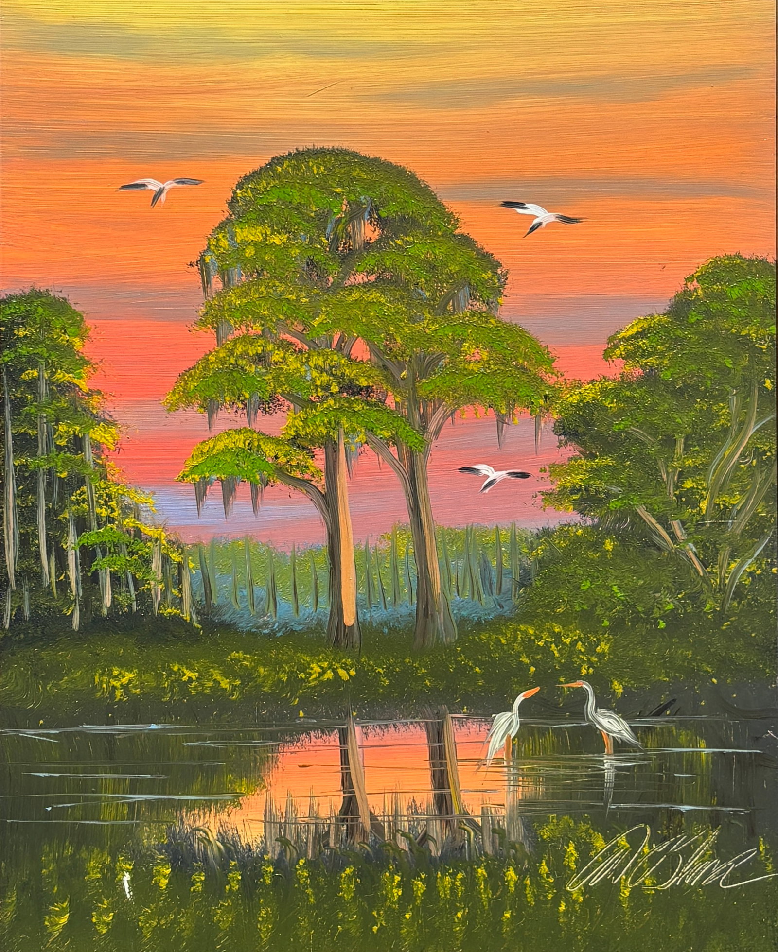 Al Black, Florida Highwaymen Painting, 12 x 18 — Subtropical Reverie for the Mosquito Aristocracy (1 of 5)