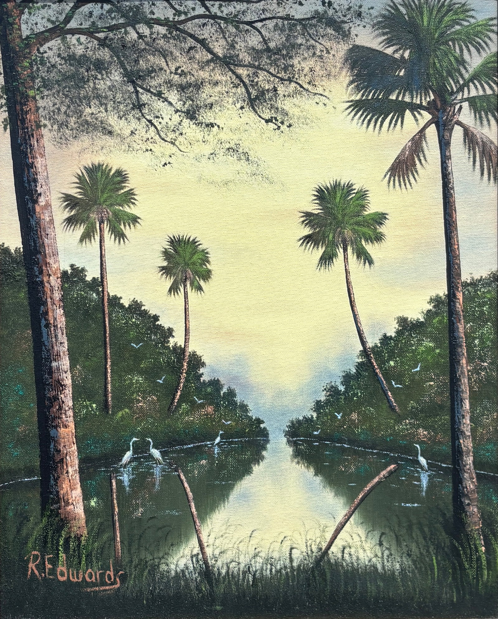 Richard Edwards, Florida Highwaymen Legacy Painting, 20 x 16 — Canal Perspective for the Palm (1 of 5)